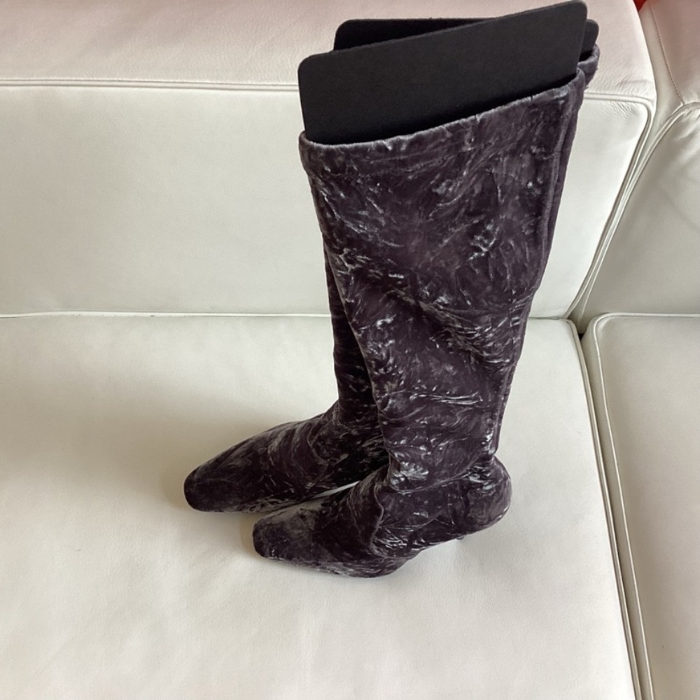 Saint Laurent Tall Velvet Stiletto Boot - Gray SZ 6.5/36.5 - Picture 6 of 11